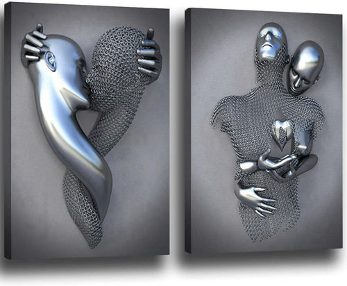 Abstract Lovers Sculpture Canvas Wall Art Modern Romantic Living Room Decor
