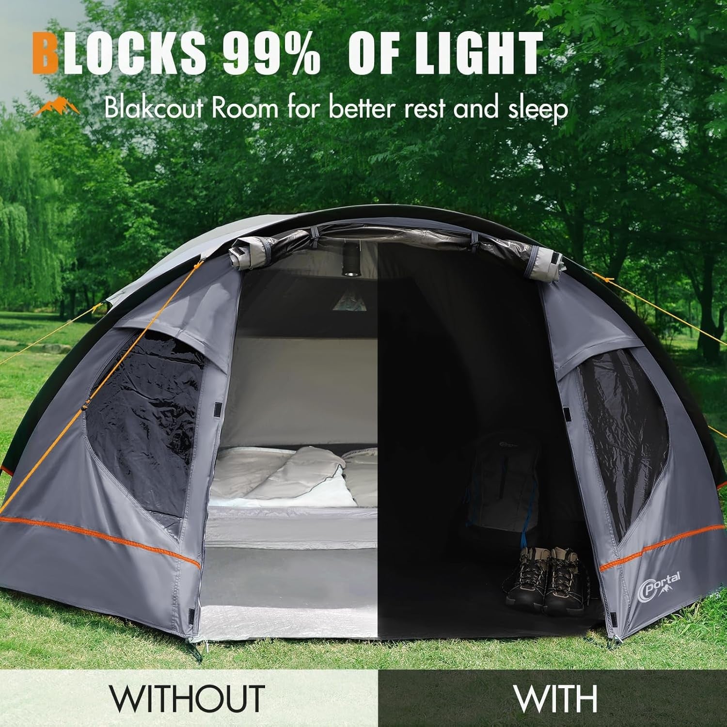 Portal 3-4 Person Blackout Camping Tent Waterproof Dome with Porch