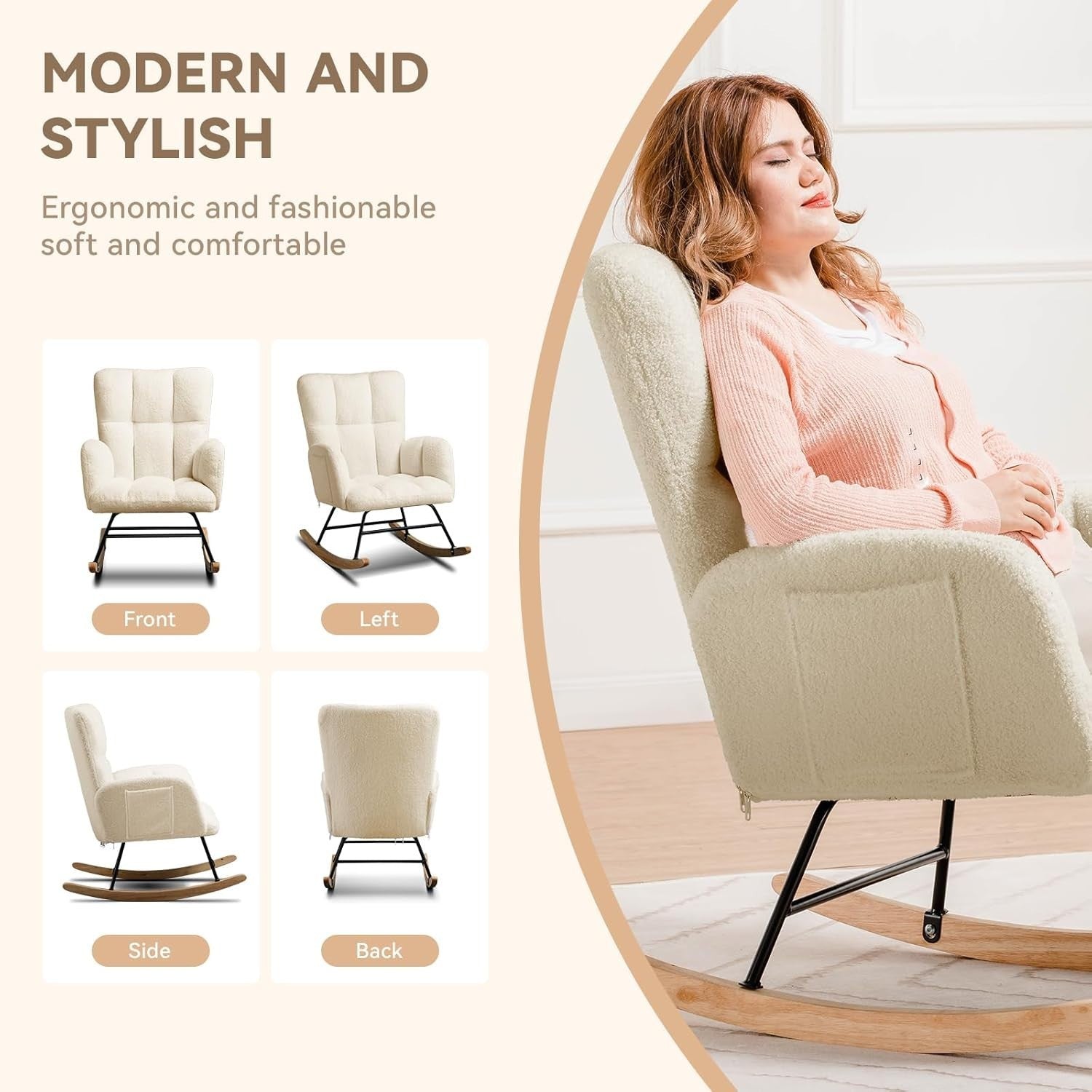 Teddy Rocking Chair with Footstool High Back Comfy Armchair Lounge