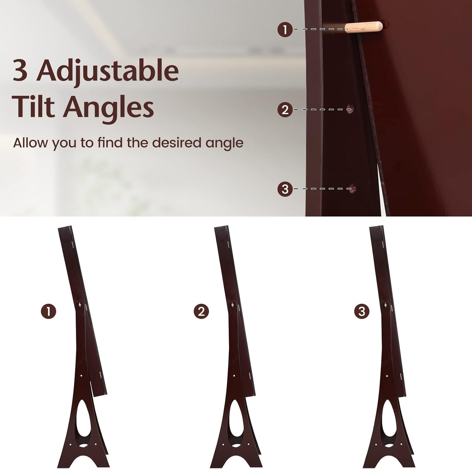 Standing Jewelry Armoire Lockable Full Length Mirror Adjustable Storage Brown