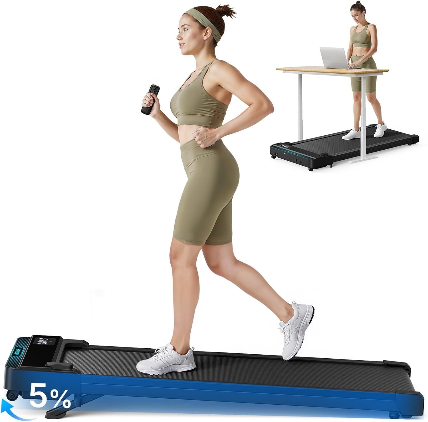 Under Desk Treadmill Walking Pad 5% Incline Quiet App Remote Home Office