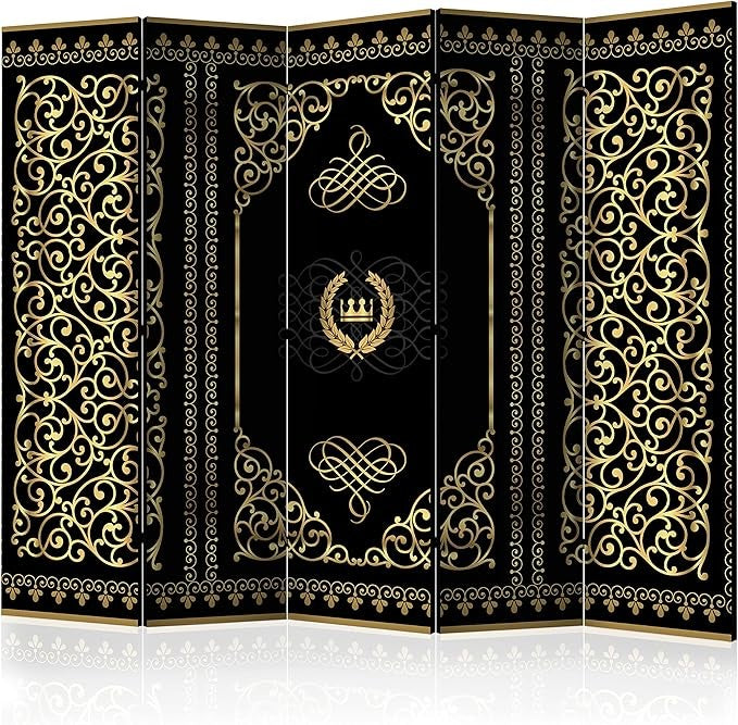Luxury Black & Gold 5-Panel Room Divider | 225×172cm Privacy Screen for Home