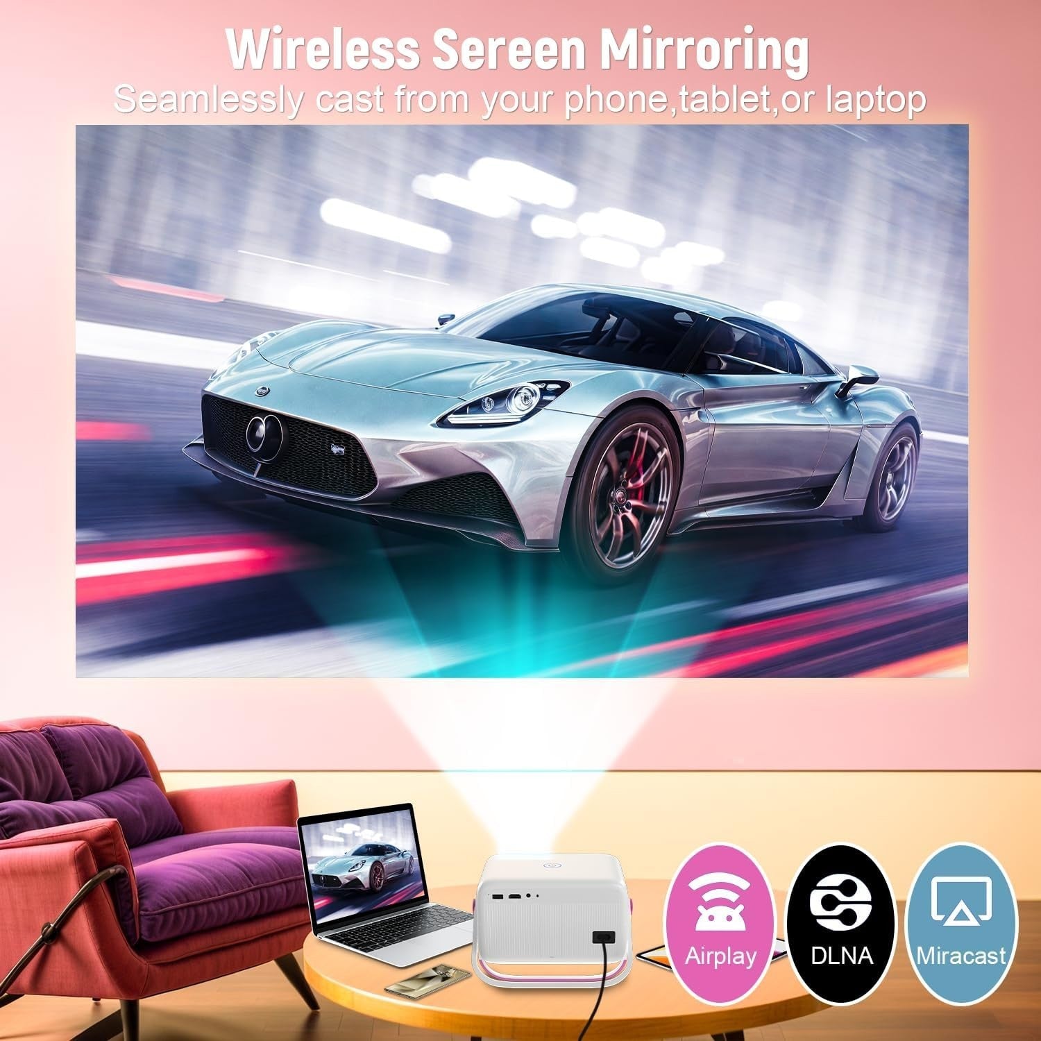 4K 1080P Smart Projector WiFi Bluetooth Auto Keystone Electric Focus