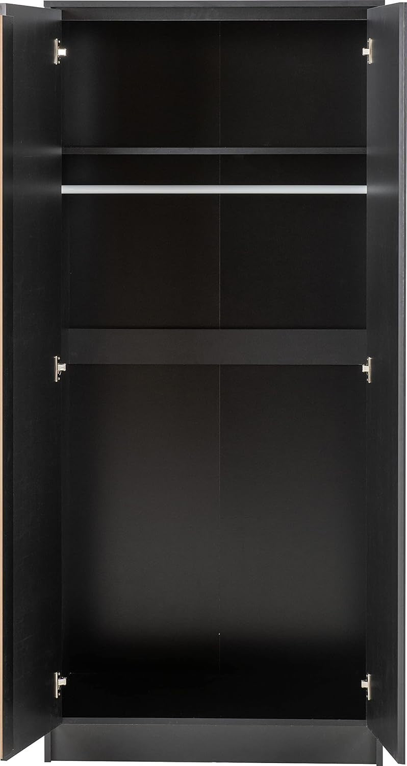 Black 2 Door Wardrobe with Soft-Close Hinges & Push-Open Doors - Bedroom Storage