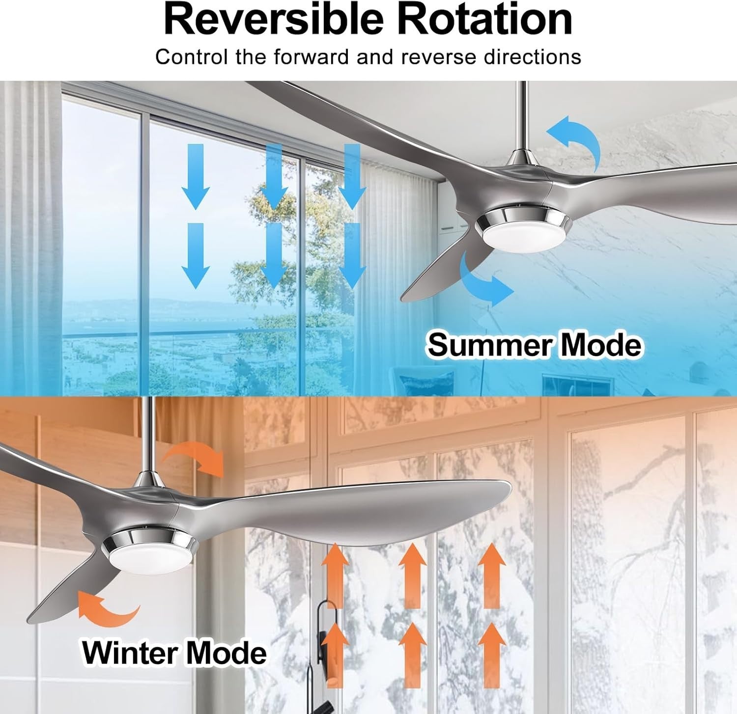 Reiga 132cm Smart Ceiling Fan Remote Silver Blades Dimmable LED