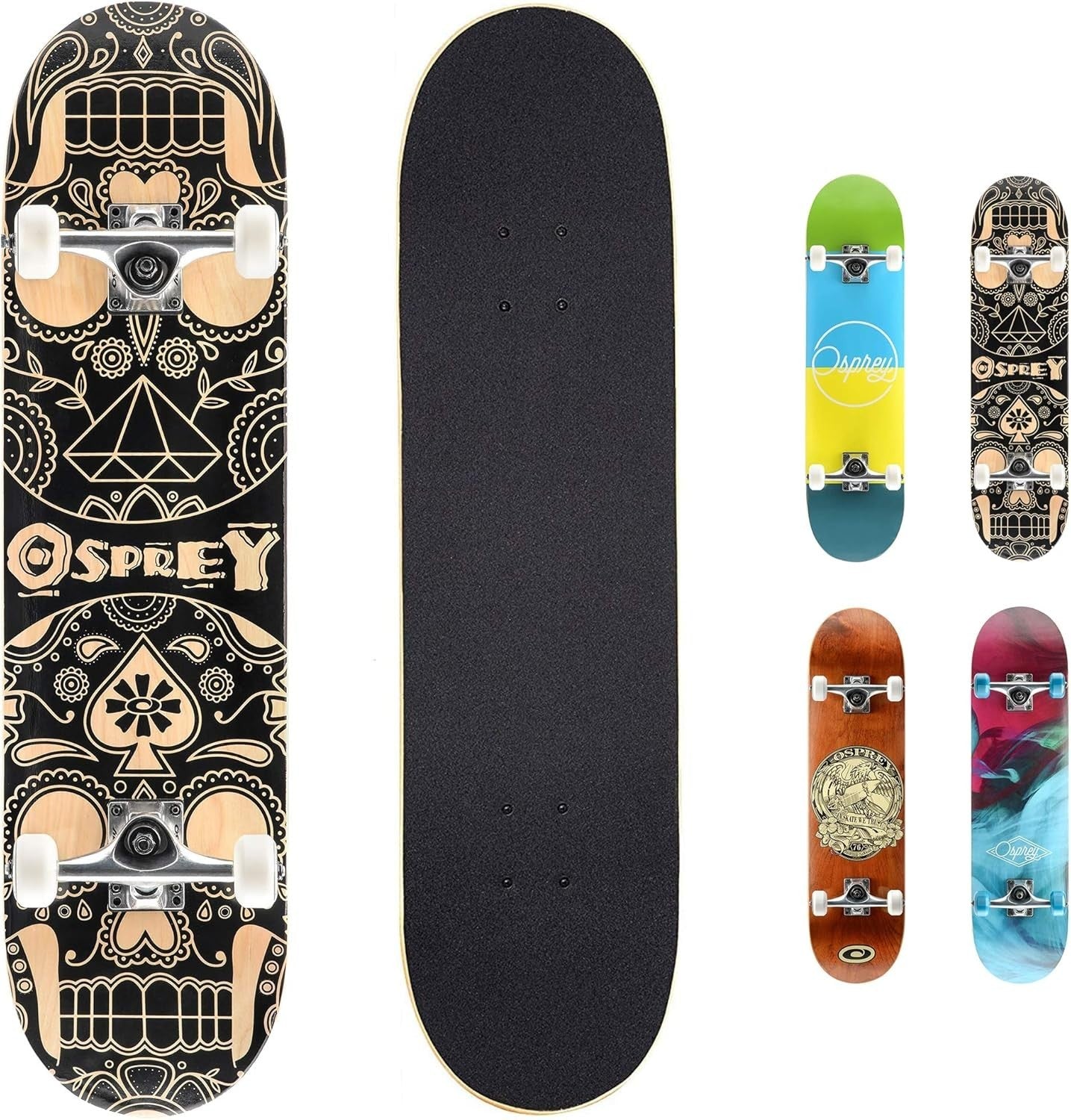 31" Double Kick Skateboard Candy Skull Trick Board ABEC7 Maple Deck PU Wheels