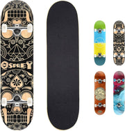31" Double Kick Skateboard Candy Skull Trick Board ABEC7 Maple Deck PU Wheels