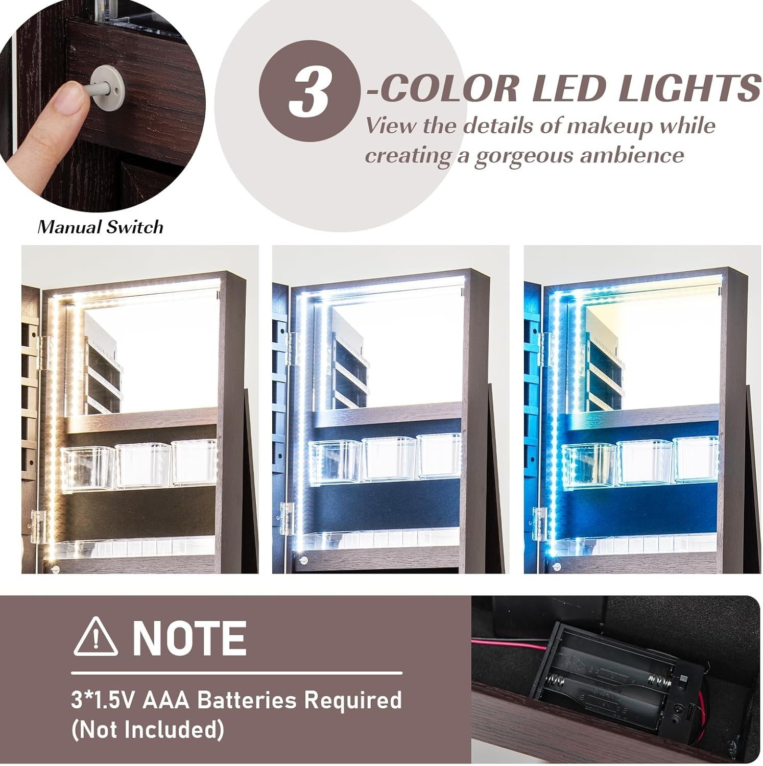 360° Swivel Jewelry Armoire Lockable Full Length Mirror LED Storage