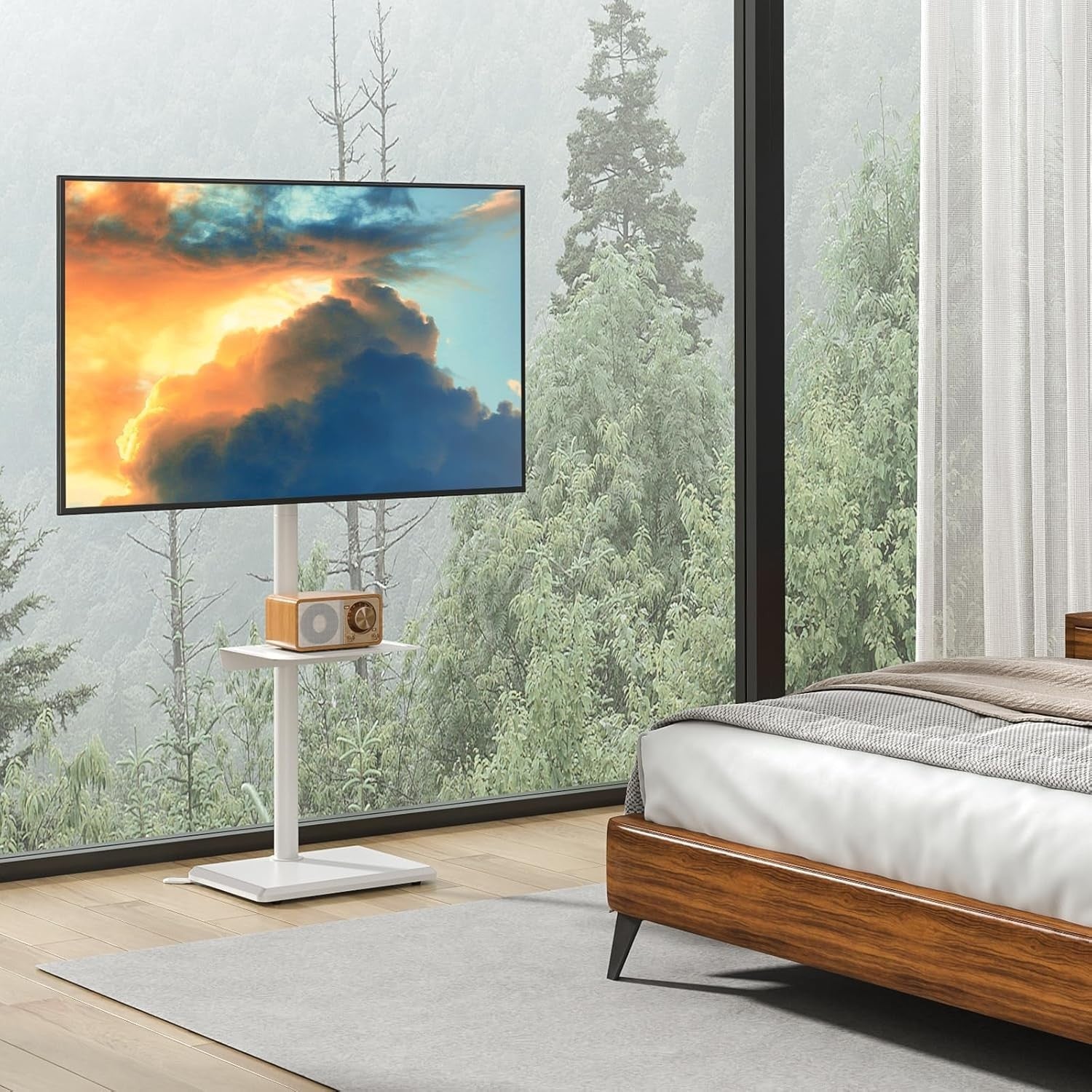 Tall Swivel TV Floor Stand for 32-55" with Mount, Shelf & Cable Tidy