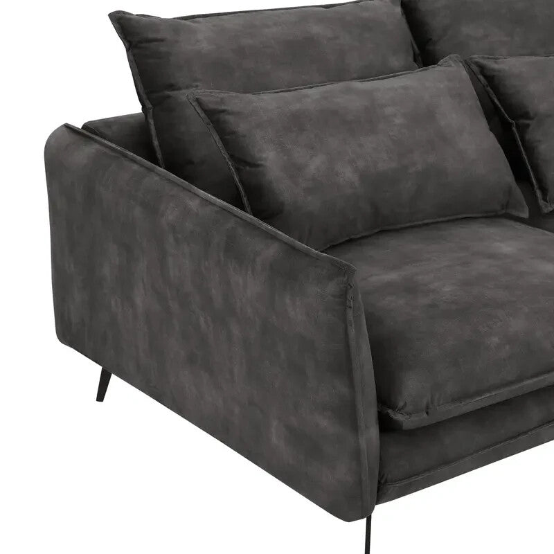 3 Seater Grey Velvet Sofa – Deep Seat Modern Sofa with Metal Legs