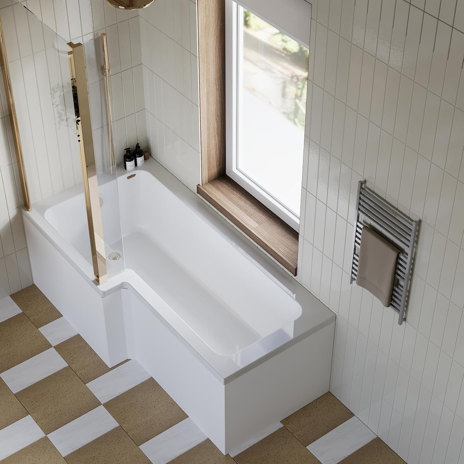 1700x850mm Right-Hand L-Shaped Shower Bath Set | Acrylic Soaking Bath