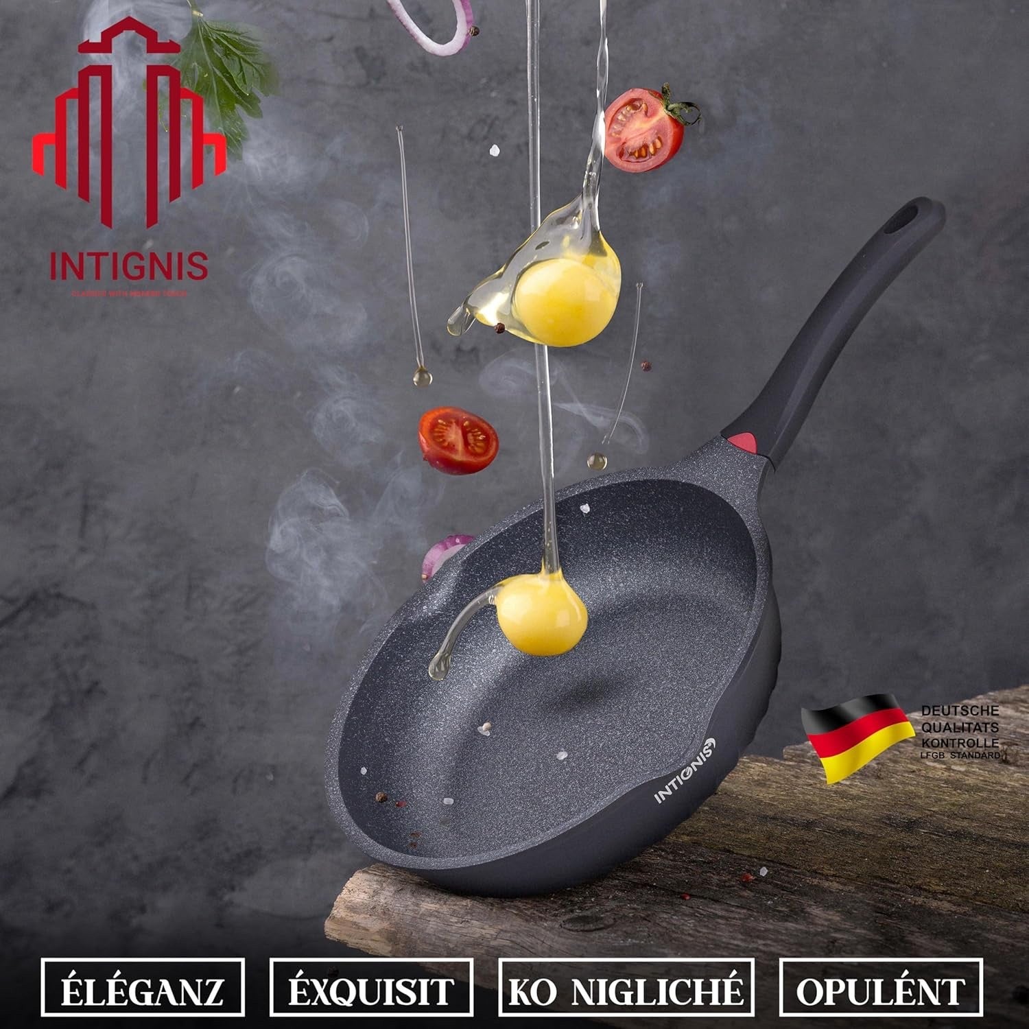 28cm Black Deep Non Stick Frying Pan with Lid  3in1 Skillet Sauté Pan & Mini Wok