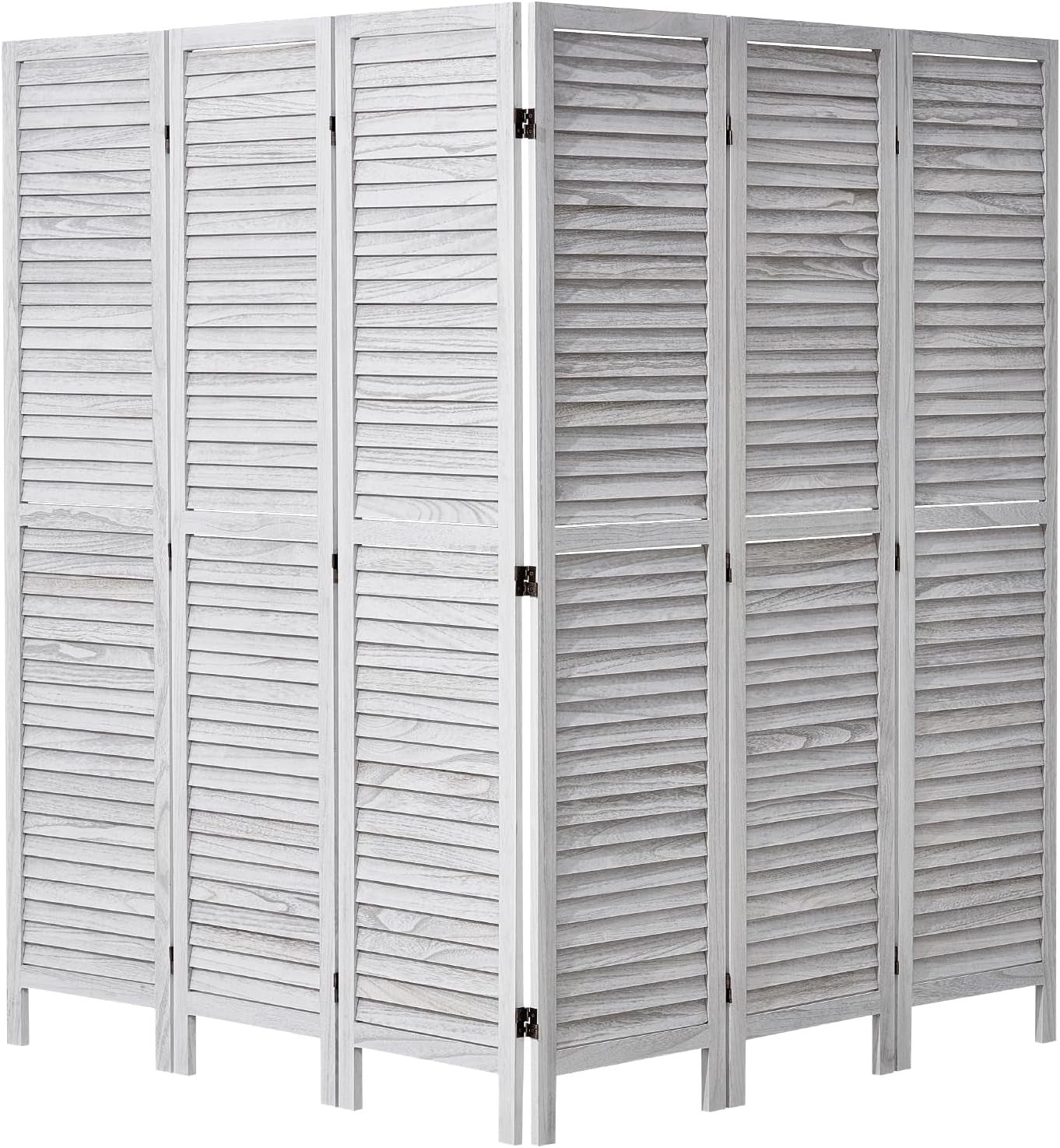 6 Panel Wooden Folding Room Divider Light Grey Privacy Screen 242x170cm