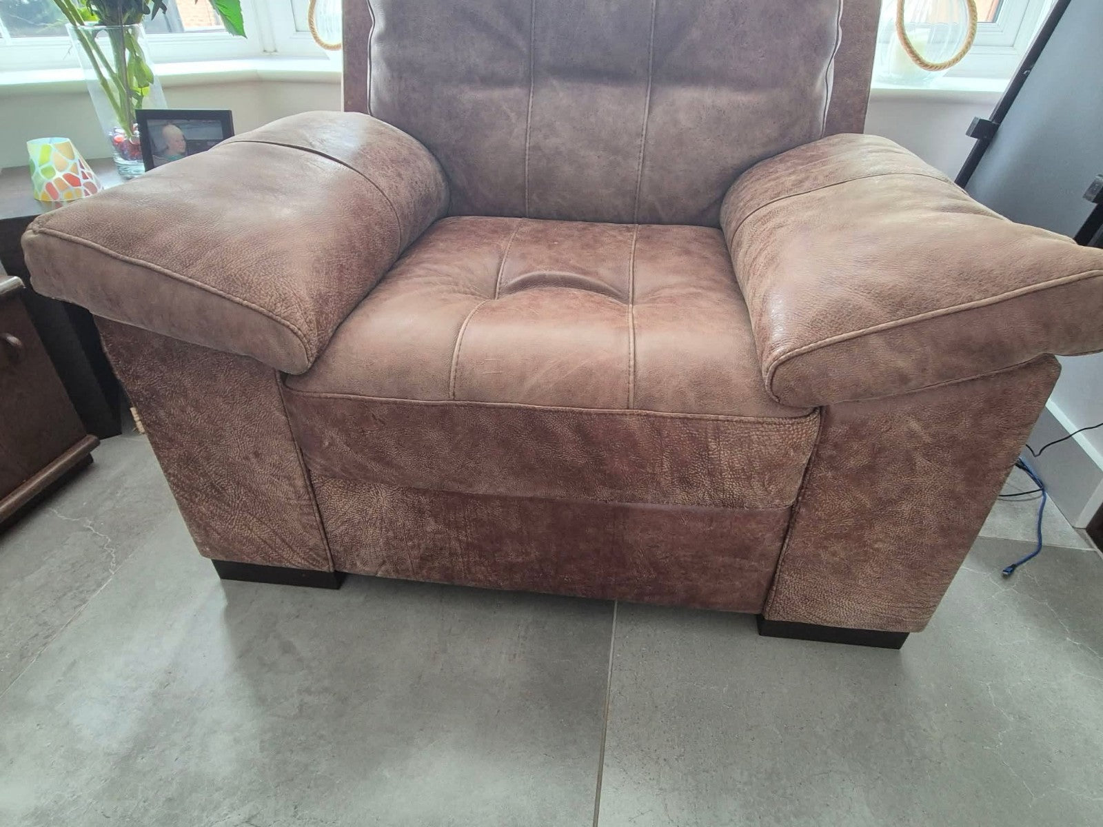 Rustic Tan/Brown Leather Corner Sofa + Armchair (PTP)