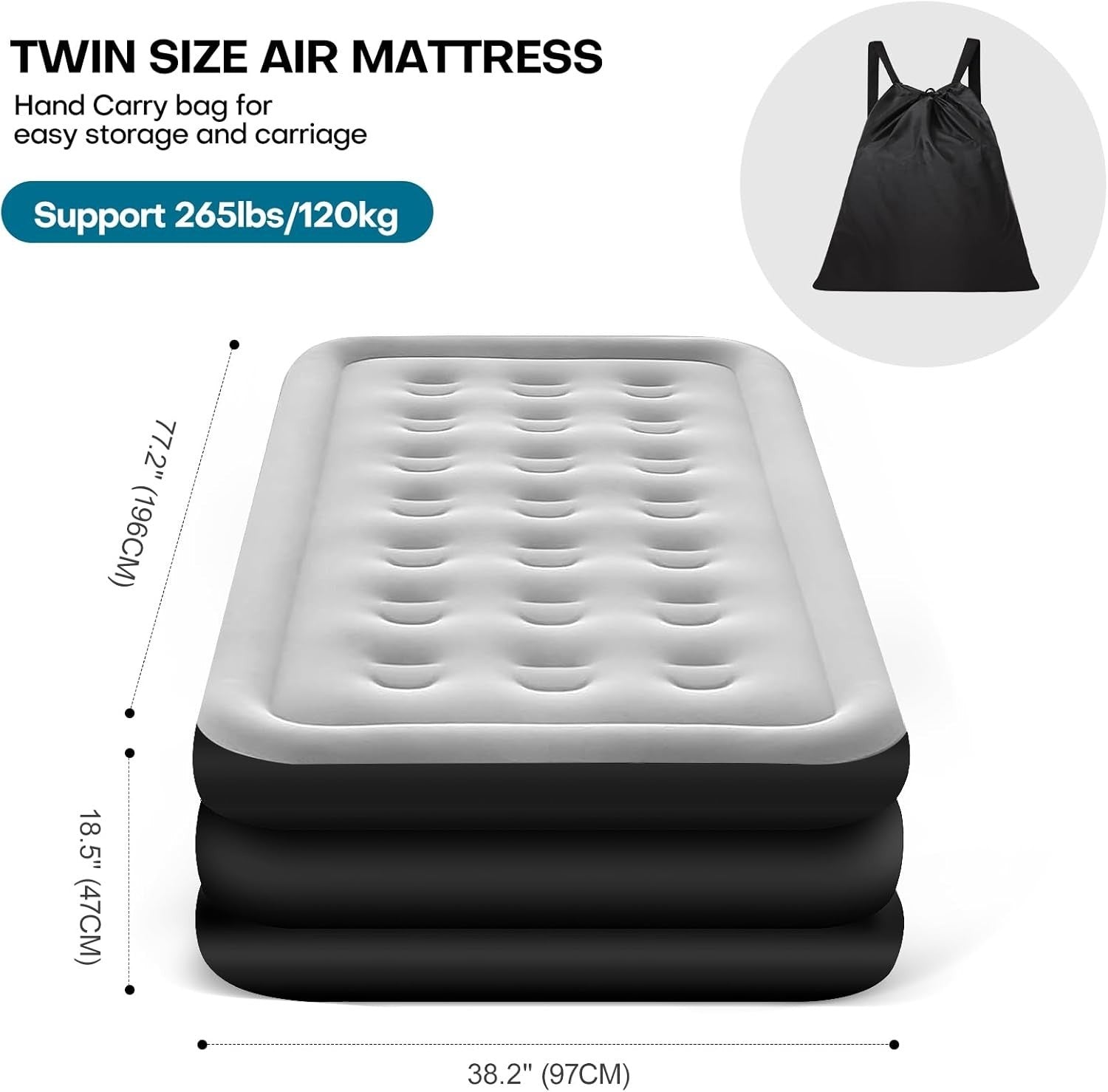 Single Air Mattress Inflatable Bed with Built-In Pump – Fast Inflate, Portable