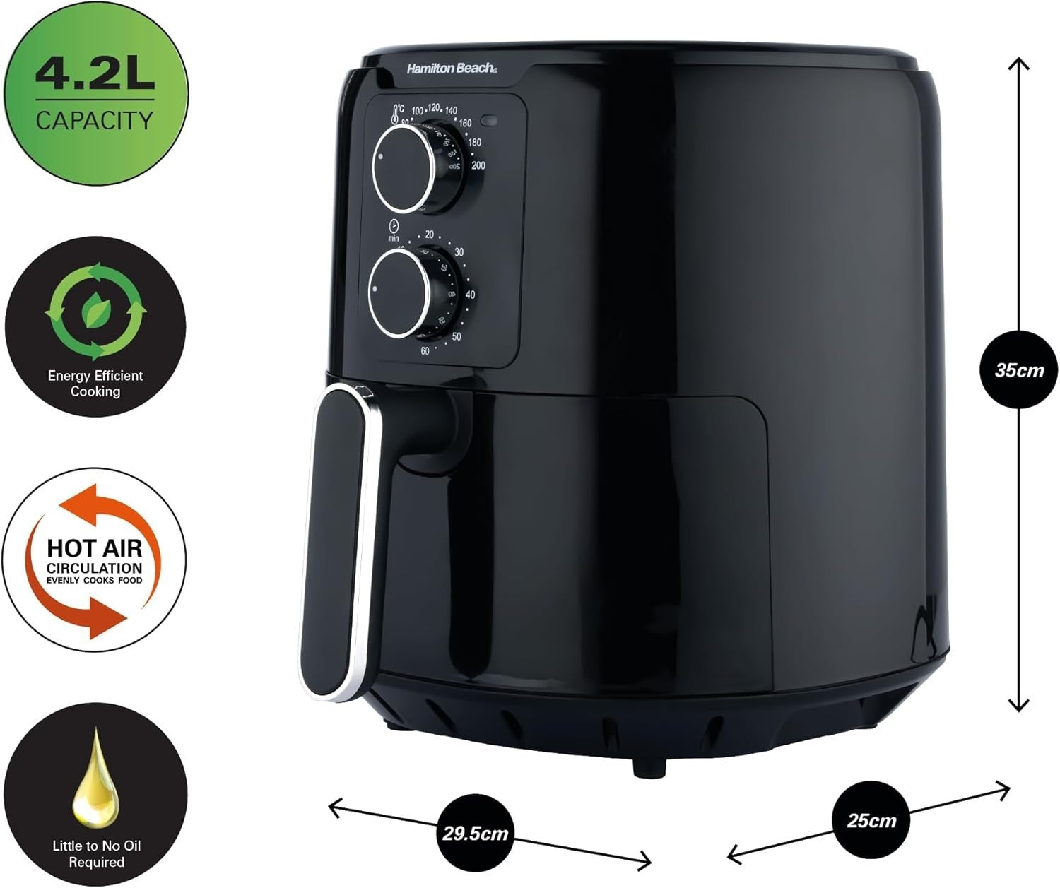 4.2L Manual Air Fryer | Energy Saving 1300W | Timer & Temp Control | Fry Roast