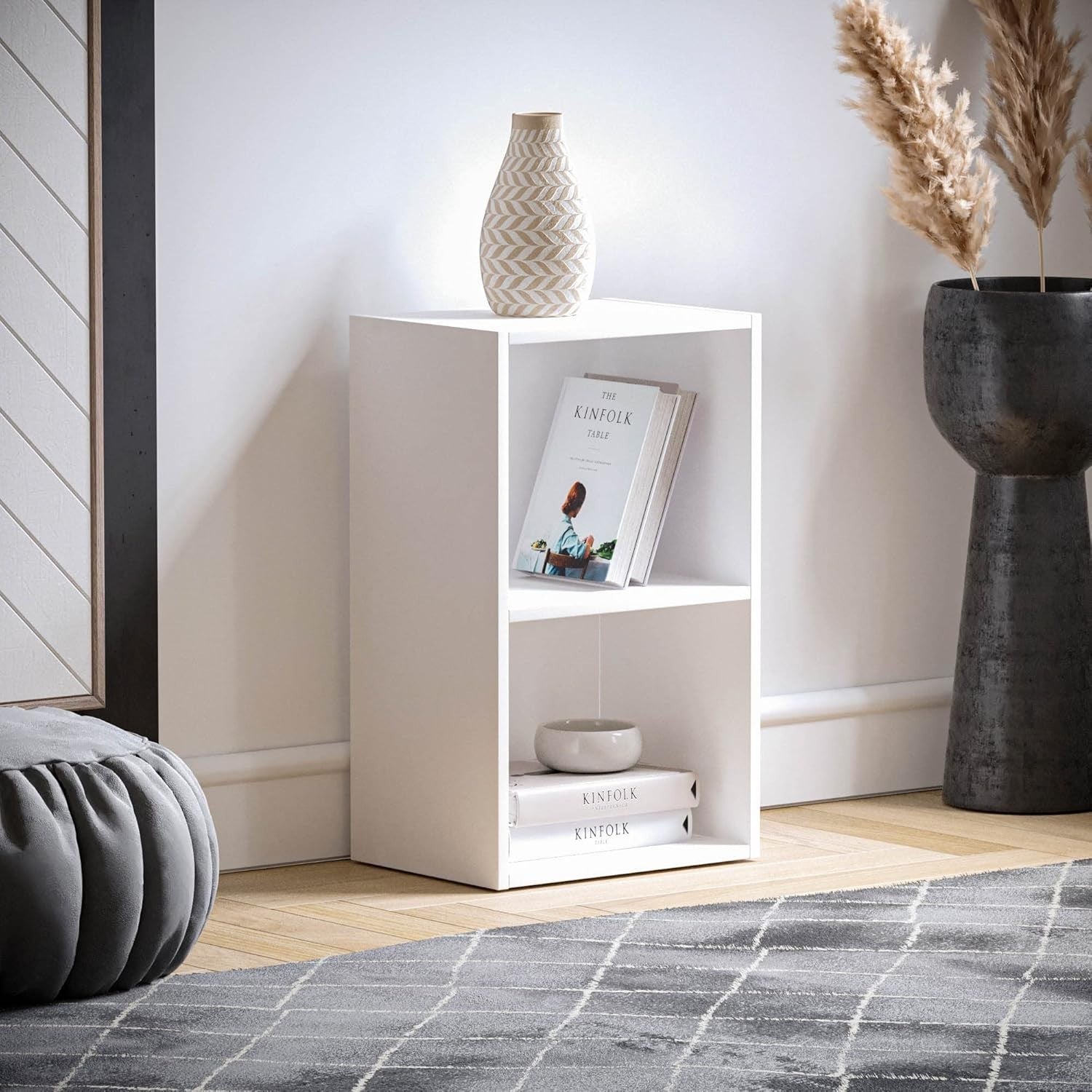 2 Tier White Wooden Cube Bookcase Small Storage Shelf for Living Room Office