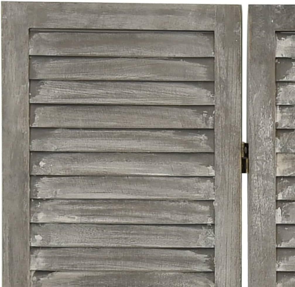 6 Panel Grey Wood Folding Room Divider – Ventilated Privacy Screen 214cm