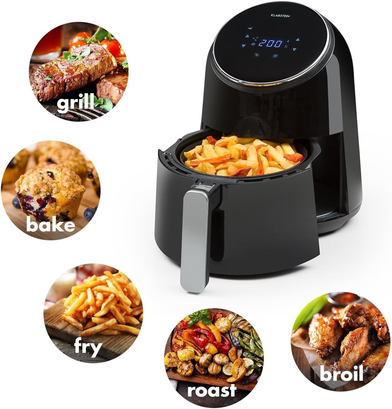 Hot Air Fryer 2.5L 1300W Fat Free Cooking 8 Programs Digital Black