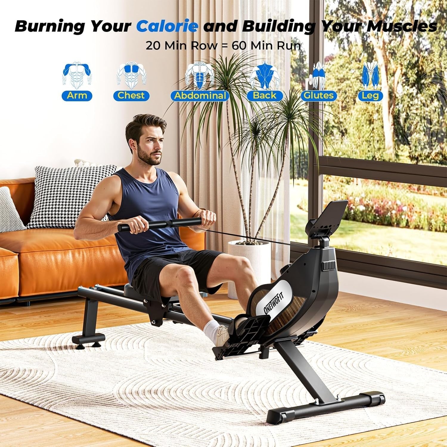 Foldable Magnetic Rowing Machine 16-Level Resistance App Smart Rower 350LB