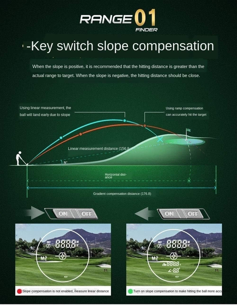 Golf Laser Rangefinder 1300 Yards Slope Mode Waterproof Rechargeable