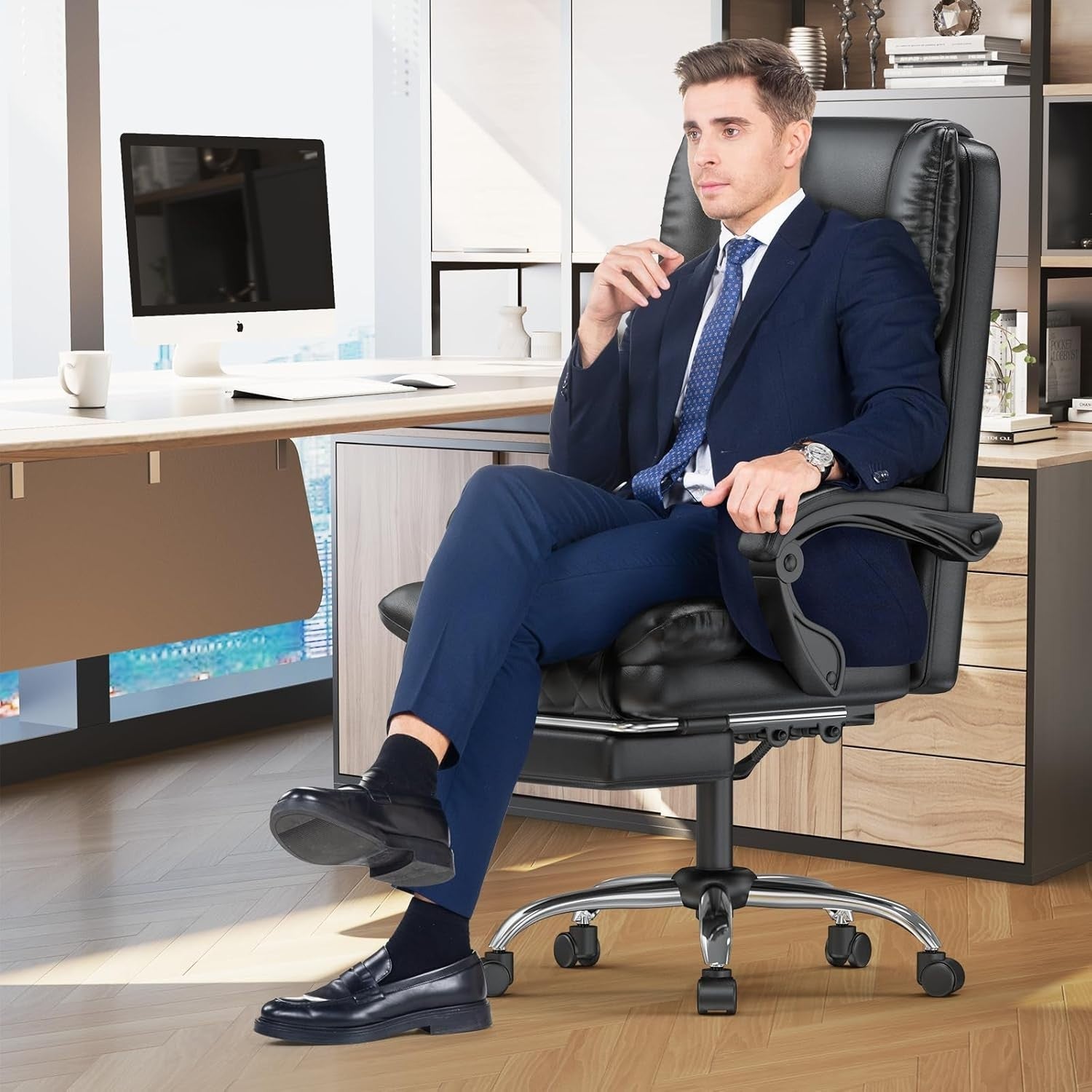 Executive Ergonomic Office Chair Recliner w/ Leg Rest Heavy Duty 400 lbs Black P