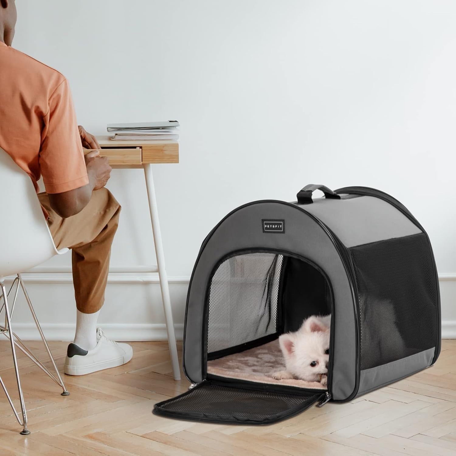 Soft Dog Crate 67x50x50cm Portable Travel Carrier Cat Kennel with Mat Brown