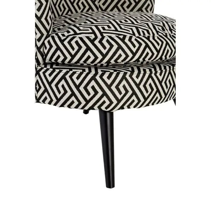 Greek Key Black Beige Accent Armchair | Round Jacquard Lounge Chair