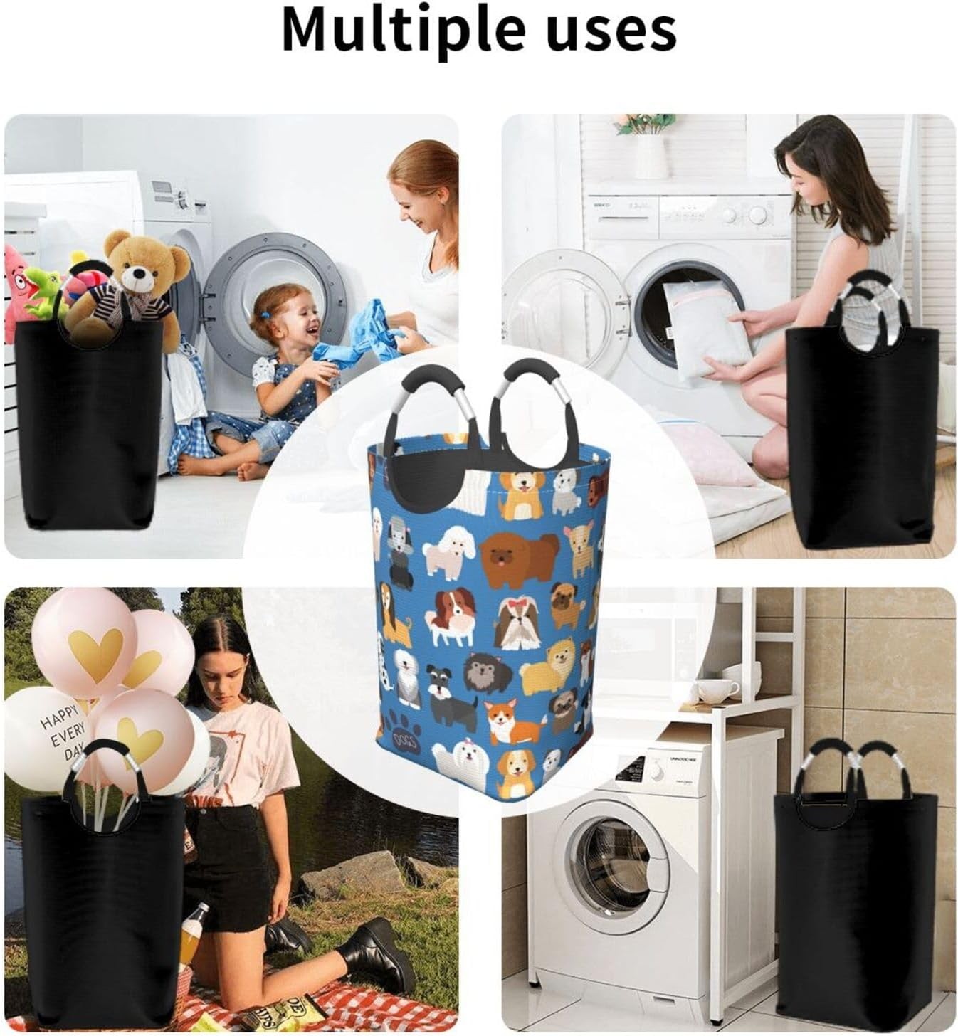 50L Dog Puppy Laundry Basket Foldable Cute Animal Clothes Hamper with Handles
