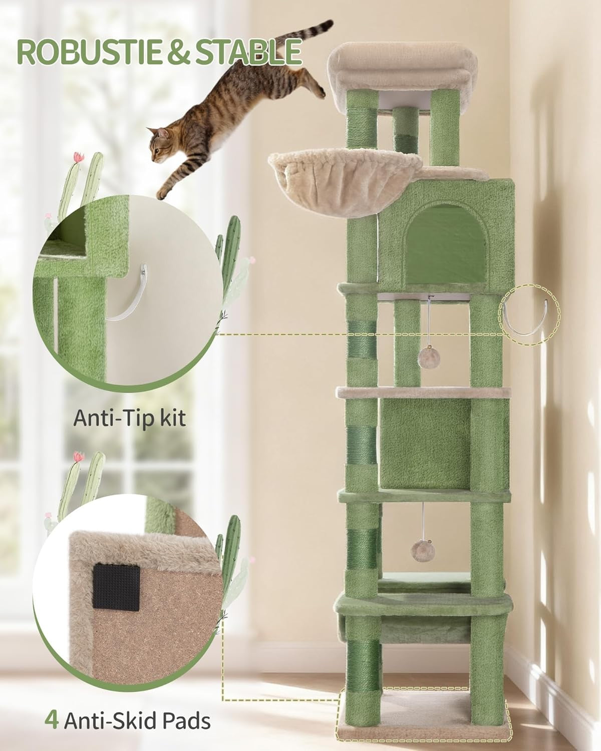 170cm Tall Cat Tree Tower Multi-Level Scratching Posts Condos Large Cats