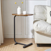 Walnut Round C-Shaped Sofa Side Table Space-Saving Metal Frame 61.5cm High