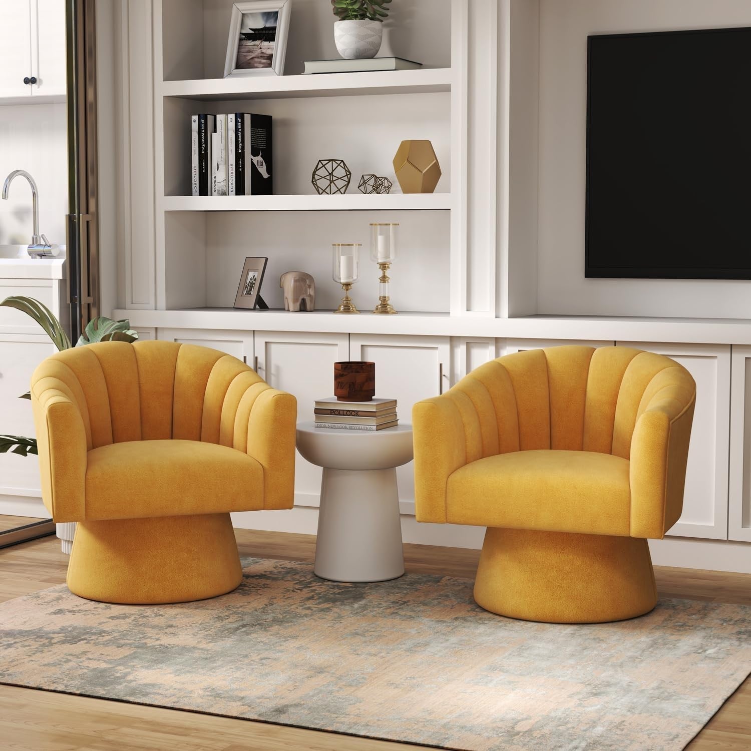 Mustard Velvet Swivel Accent Chair 360° Barrel Lounge Armchair