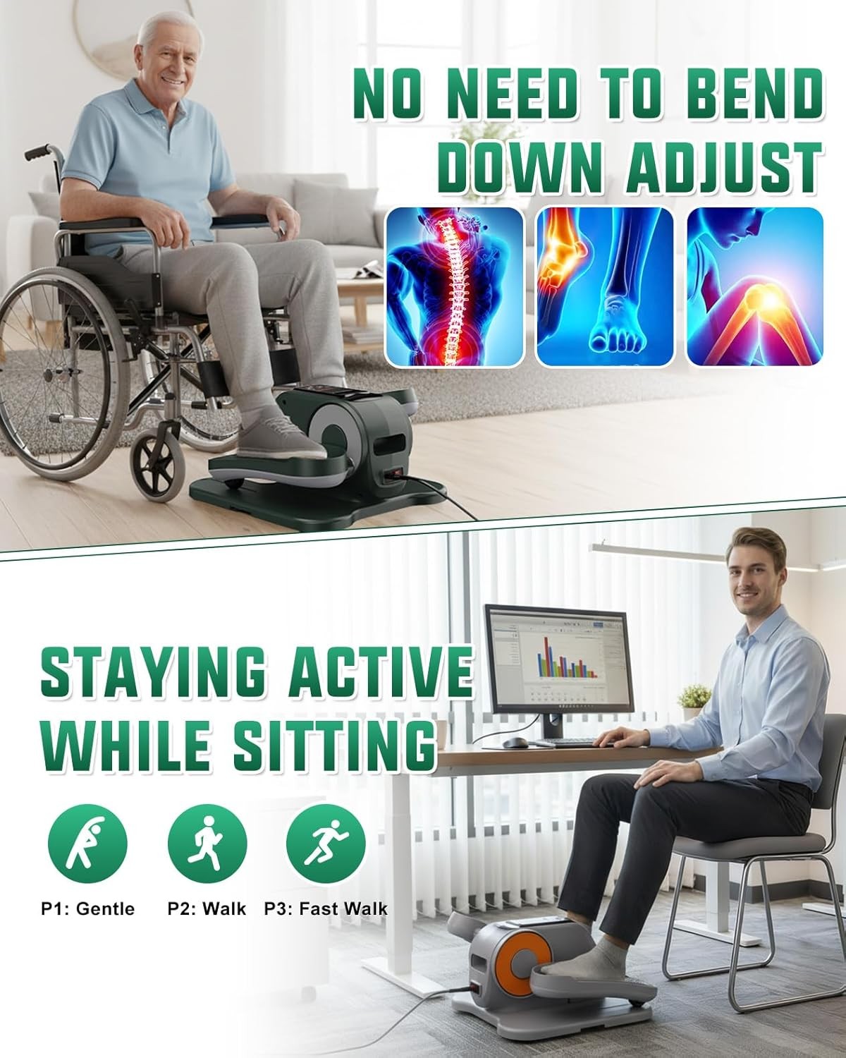 Under Desk Elliptical Trainer Electric Quiet Seated Pedal Leg Exerciser