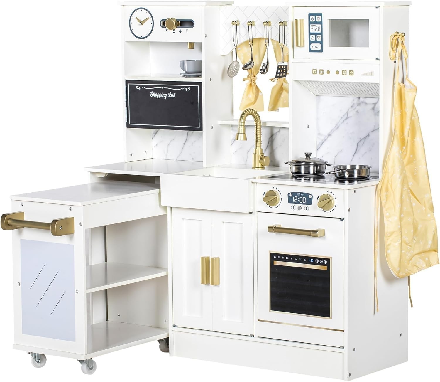 Wooden Kids Play Kitchen White Ice Maker Coffee Machine Toy Set