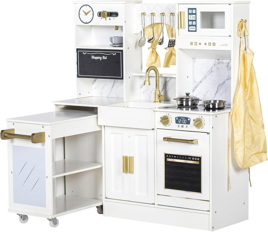 Wooden Kids Play Kitchen White Ice Maker Coffee Machine Toy Set