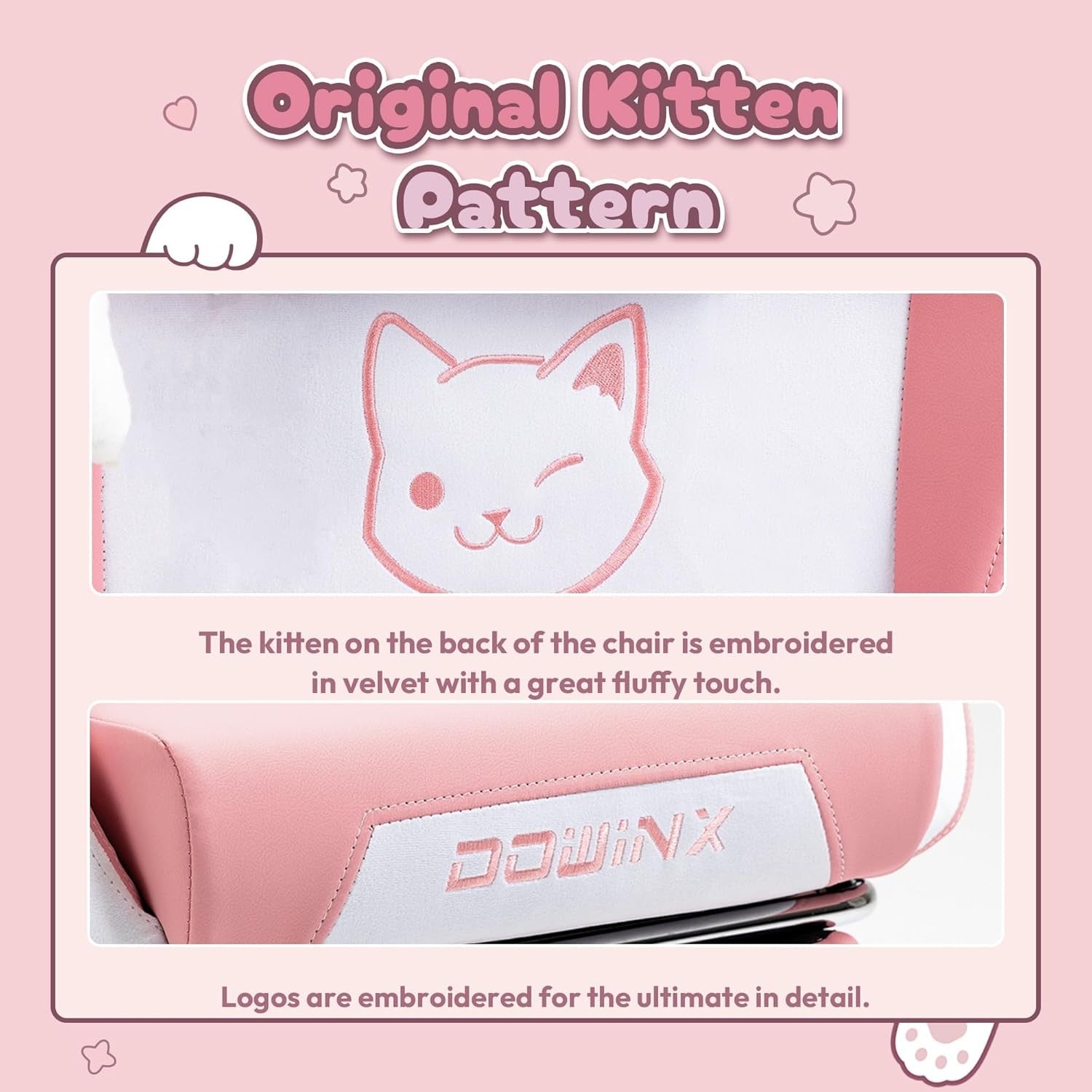 Cute Cat Ear Gaming Chair Massage Lumbar Footrest Pink 290lbs
