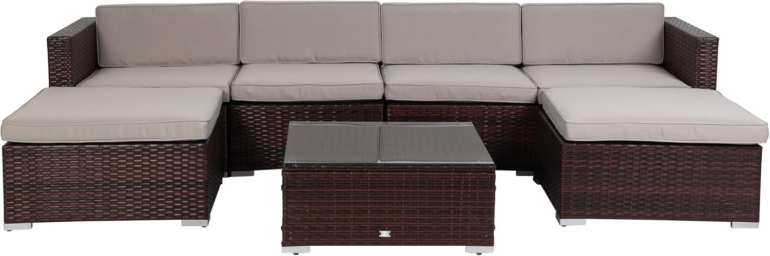 Outdoor Rattan Garden Sofa Set 6-Seater with Coffee Table Weatherproof