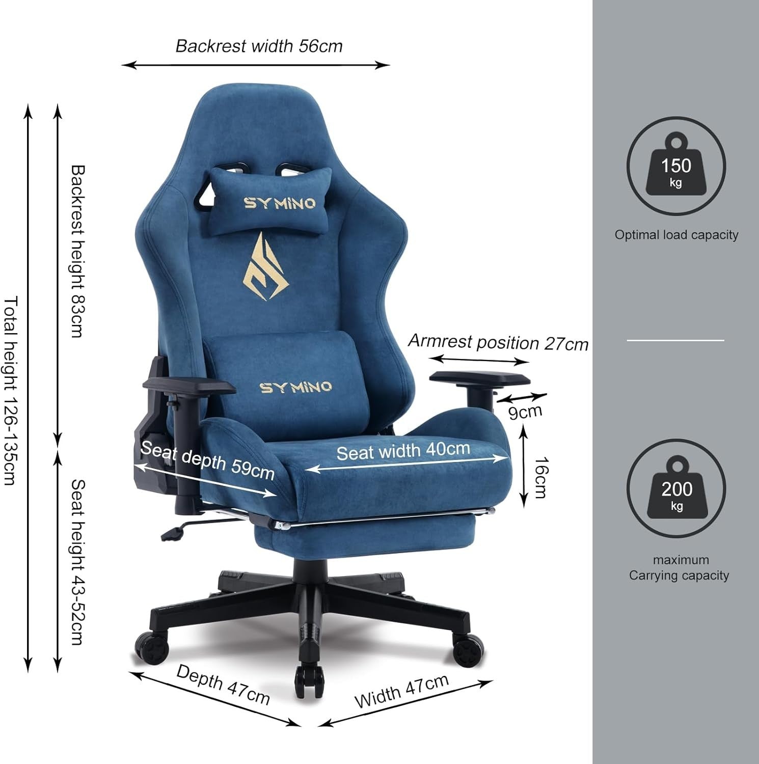 Adjustable Gaming Chair w/ Headrest & Lumbar Support Office Desk Seat Blue