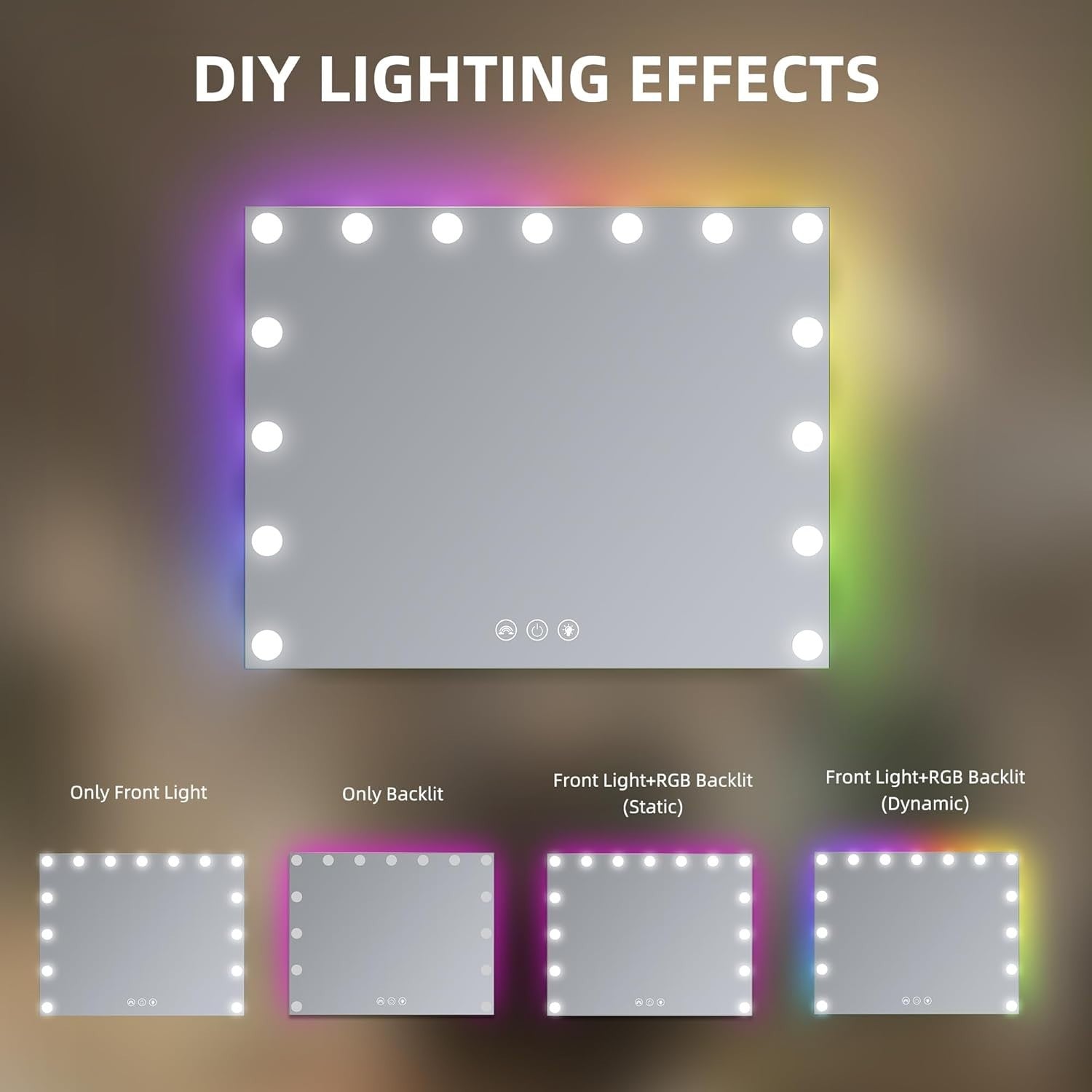 LED Vanity Mirror with RGB Lights, Dimmable Touch Screen, Bedroom Makeup