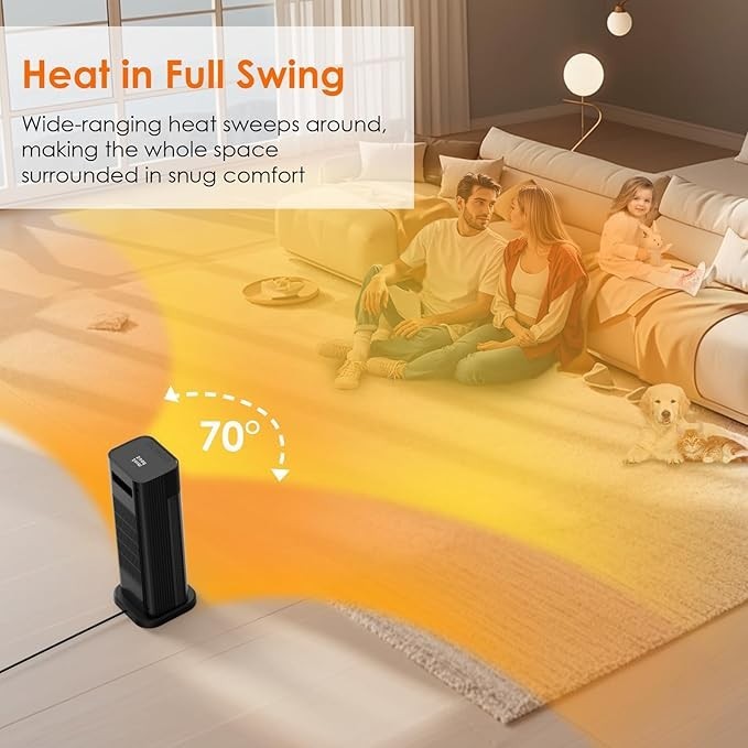 2000W Ceramic Space Heater Fast Heating Oscillating Remote Control Timer