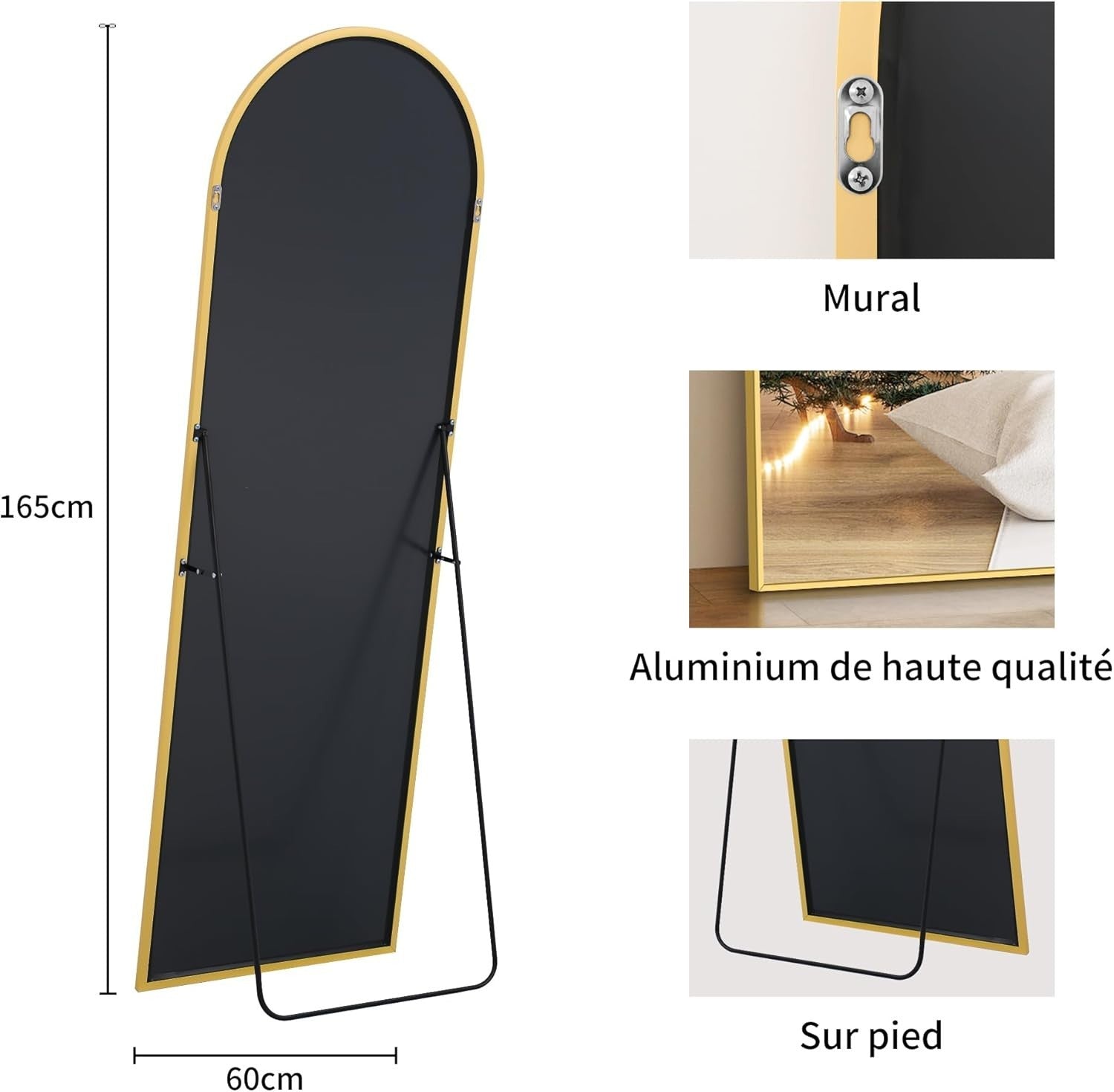 Gold Arch Full Length Mirror 165x60cm Leaning Wall Mirror for Bedroom Hall