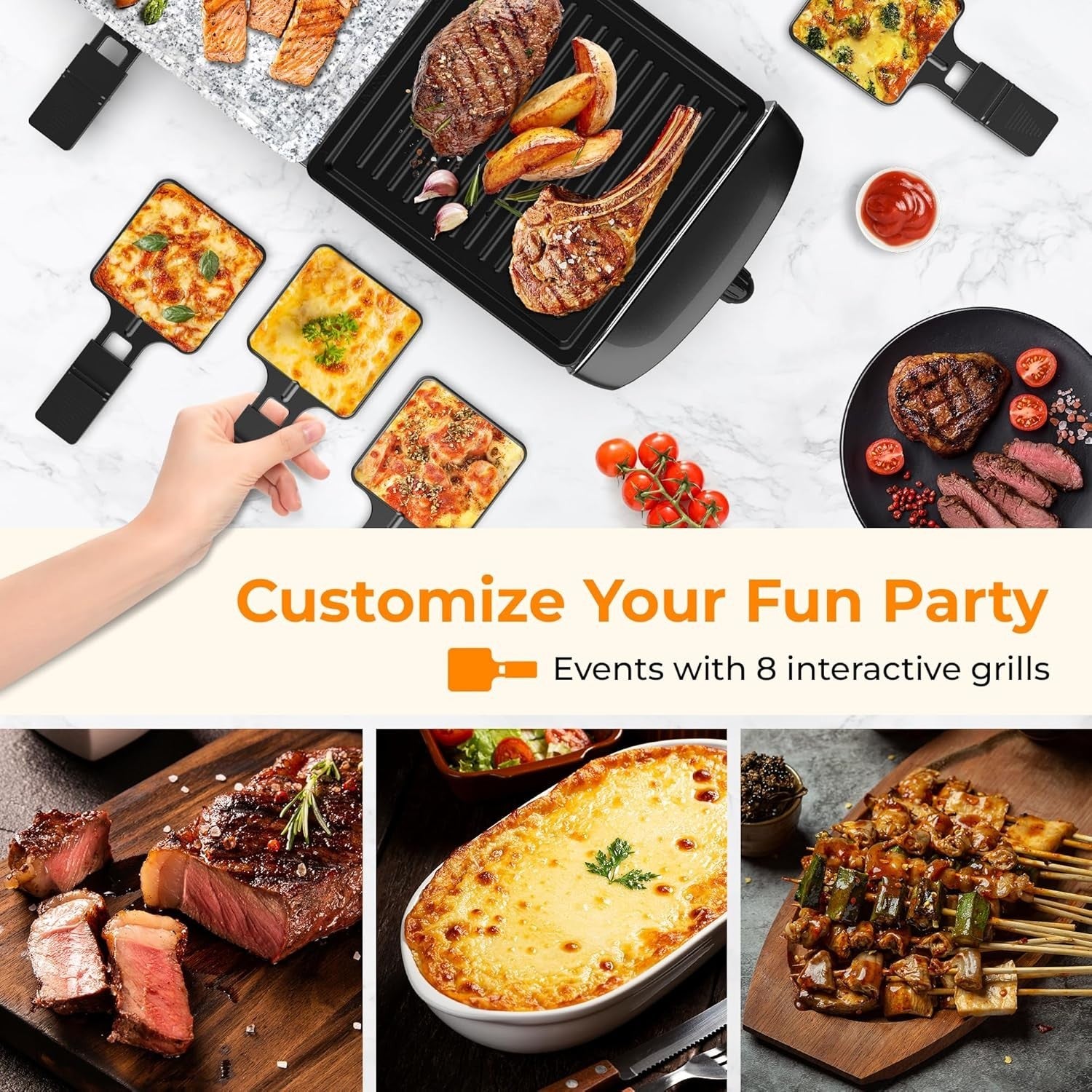3-in-1 Electric Raclette Grill & Hot Stone BBQ – 1400W Indoor Grill