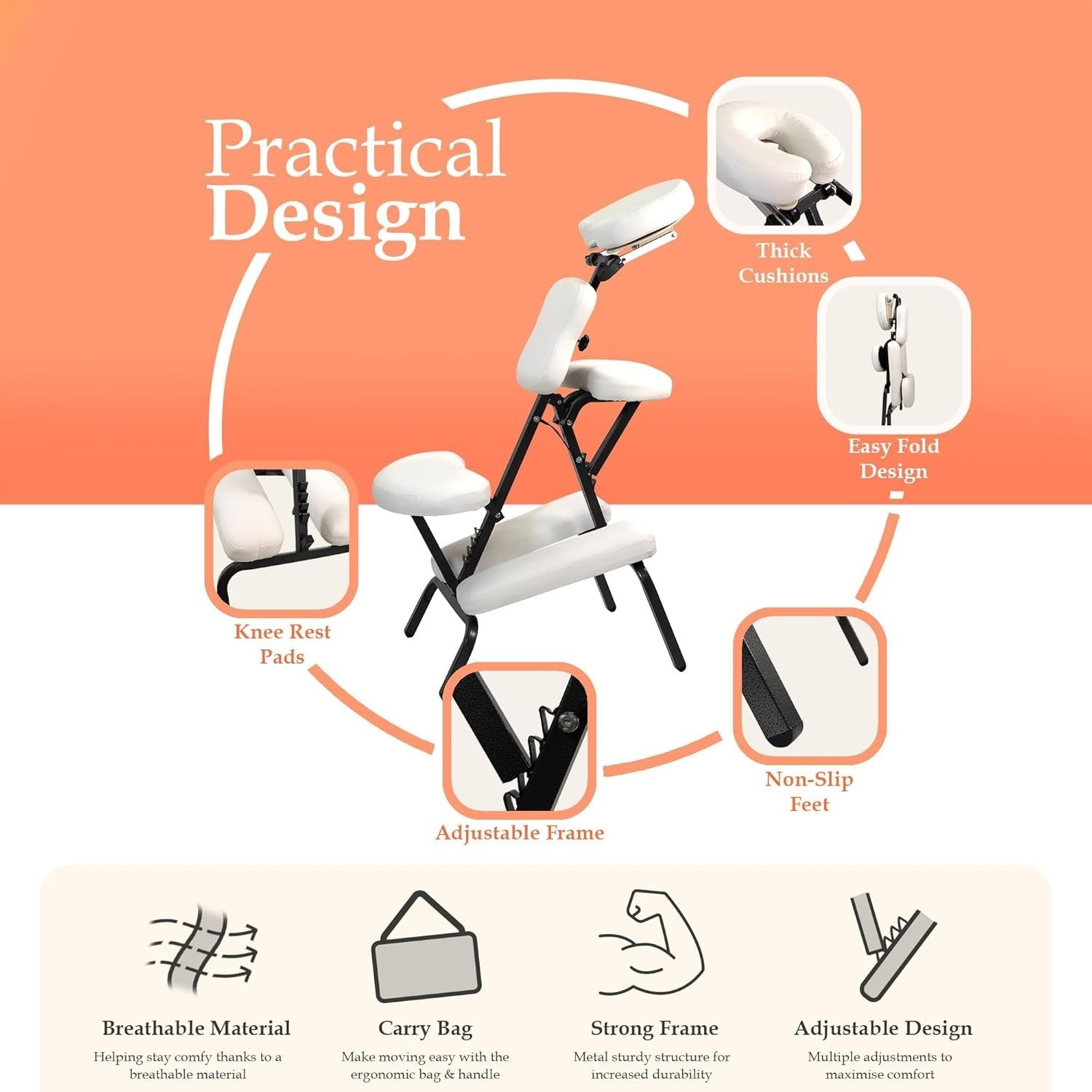 Portable Massage Chair Adjustable Folding Therapy Tattoo Spa Ergonomic White