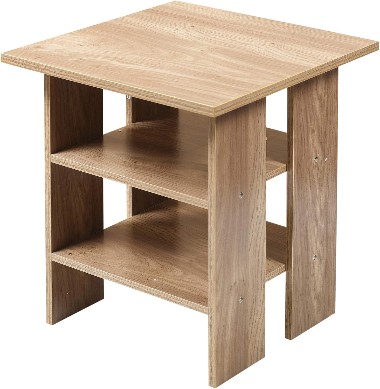 Modern 2-Tier Oak Wooden Side Table – Compact End Table with Storage