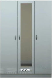 Grey Gloss 3-Door Mirrored Wardrobe with Full-Length Mirror & 6 Shelves