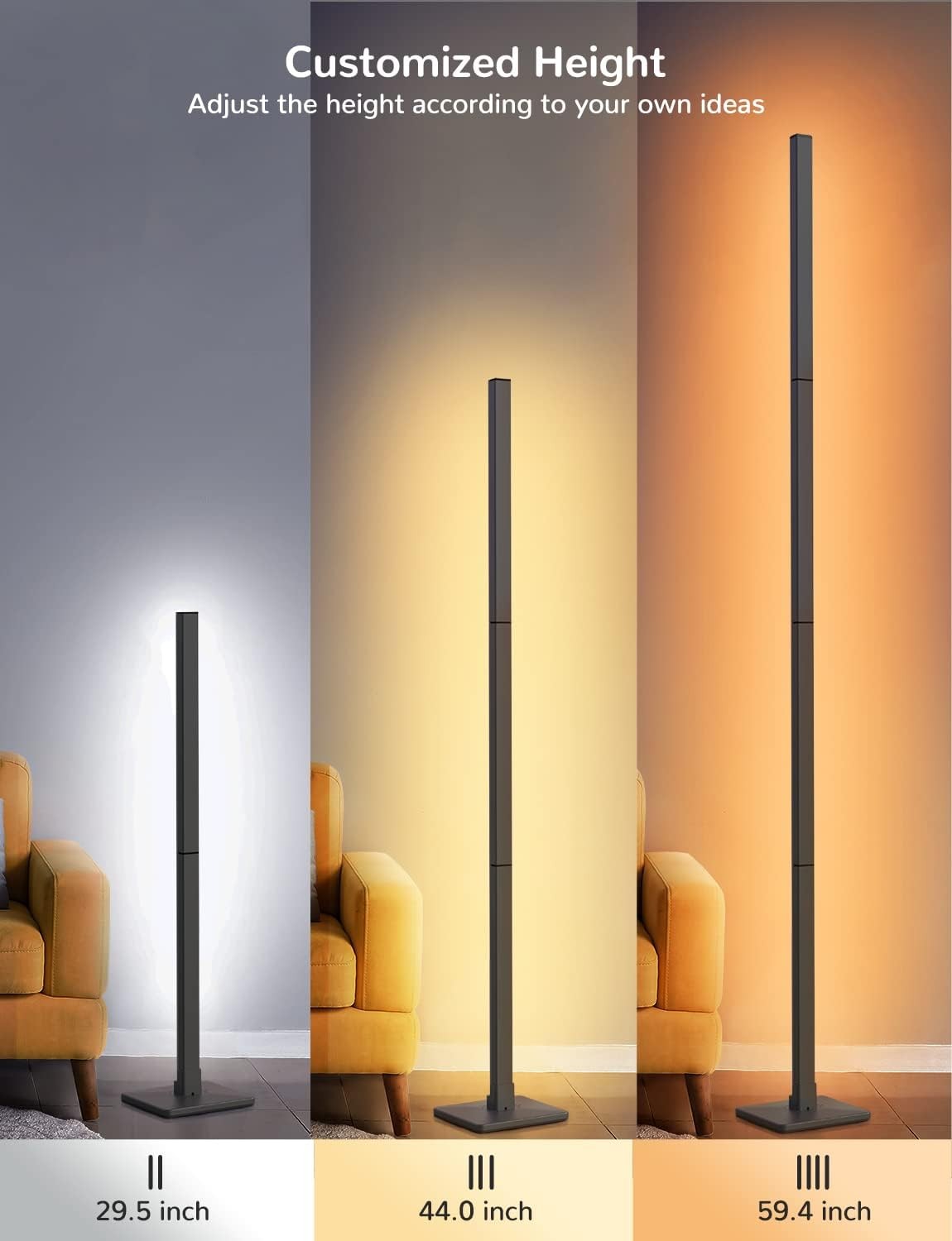 Smart LED Corner Floor Lamp 60 Inch App Alexa Google RGB Mood Light