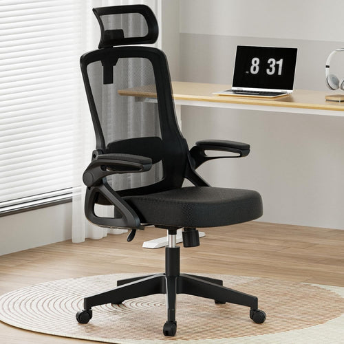 Ergonomic Office Chair Mesh Back Flip-Up Arms Adjustable Lumbar Support