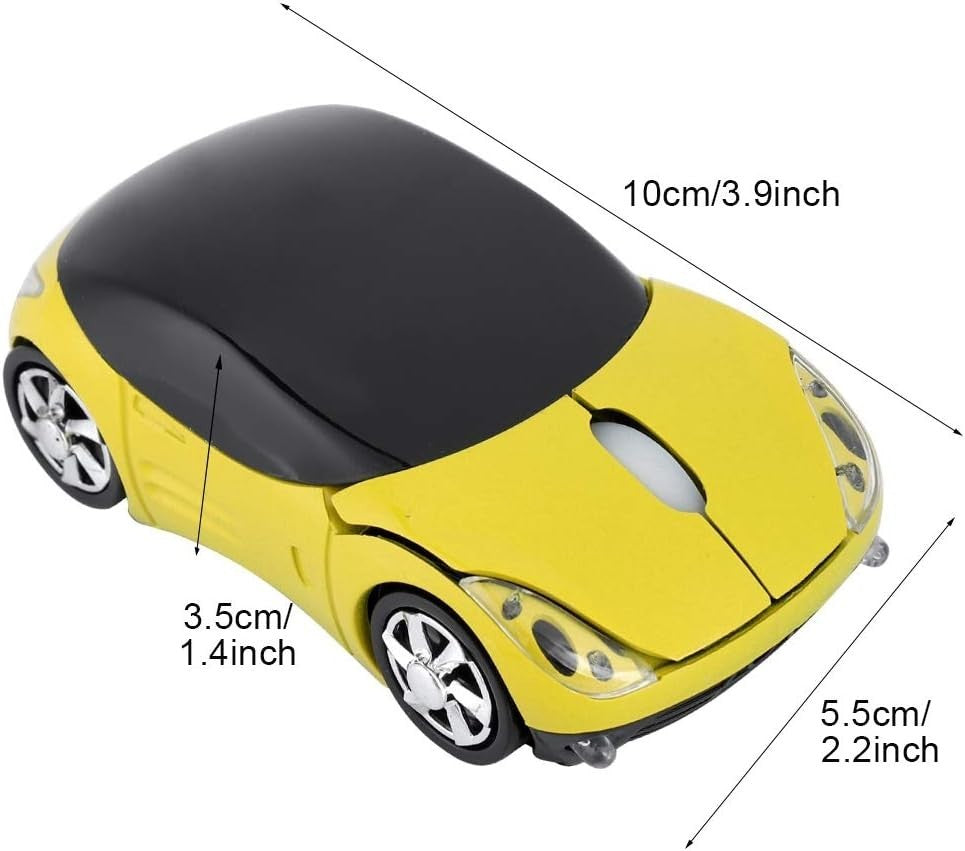 Yellow Kids Wireless Car Mouse 2.4G 1600 DPI USB Laptop