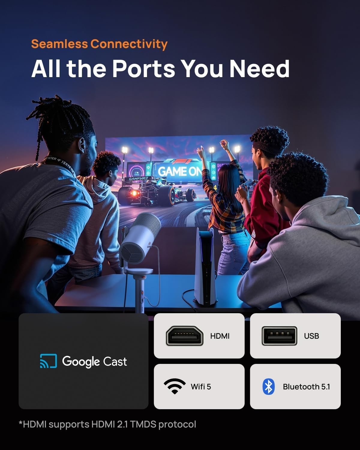 Laser Smart Projector 1080P Google TV Netflix Battery 360° Stand