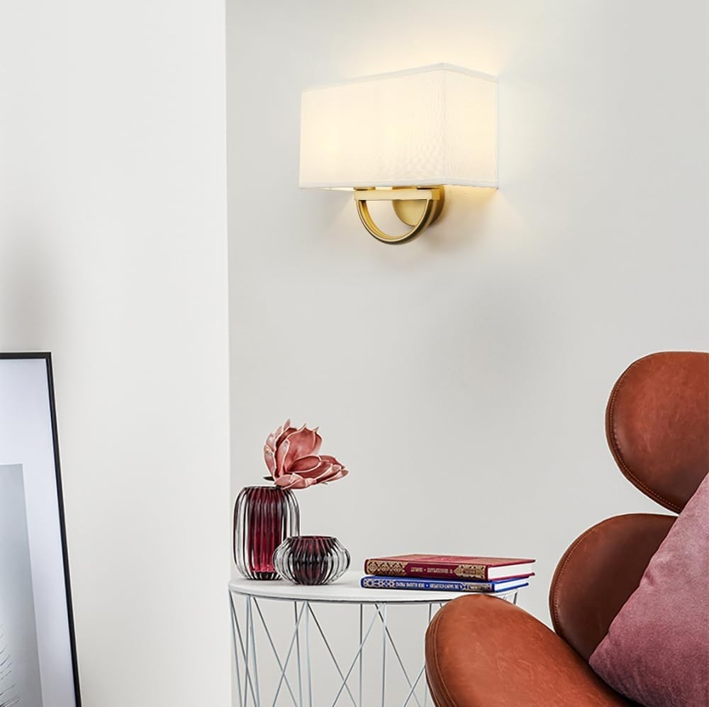 Vintage Double Wall Light Fabric Shade Antique Sconce for Bedroom & Hall